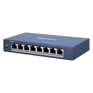 Switch 8 porturi Gigabit Hikvision DS-3E1508-EI, L2, Smart Managed, 8 &times; gigabit RJ45 porturi, switching capacity 16 Gbps, network topology management, alarm push, network health monitor, material metal, dimensiuni: 170 mm &times; 27.6 mm &times; 93.1 mm, greutate: 0.36 kg