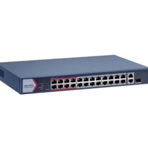 Switch PoE Hikvision DS-3E1326P-EI/M: 24 &times; 10/100 Mbps PoE port,1 &times; Gigabit combo,1 &times; Gigabit RJ45 port, 24 porturi PoE maxim 30W, buget PoE 230W, tensiune alimentara: 100-240 VAC, 50/60 Hz, Max. 4 A, dimensiuni: 335.00 mm &times; 44.50 mm &times; 226.00 mm, greutate: 2.13kg.