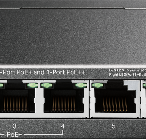 "6-Port Gigabit Desktop Switch with 3-Port PoE+ and 1-Port PoE++ PORT: 1&times; Gigabit PoE++ Port, 3&times; Gigabit PoE+ Ports, 2x Gigabit Non-PoE Ports SPEC: 802.3af/at/bt type3, 64 W PoE Power,  Desktop Steel Case FEATURE: Extend Mode for 250m PoE Transmitting for Port1-2, PoE Auto Recovery for Port1-4, Plug