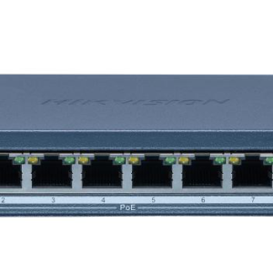 Switch 8 porturi POE Hikvision DS-3E1309P-EI(B), Smart Managed, 8 &times; 10/100M PoE ports,1 &times; Gigabit RJ45 port, PoE power budget 110W, maxim 30W per port, distanta transmisie 300 metri in modul extended, Switching capacity 3.6 Gbps, Packet forwarding 2.68 Mpps, material metal, dimensiuni: 170 mm &times; 27.6