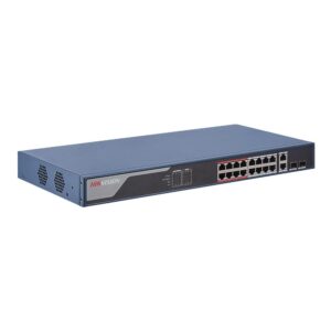 Switch 16 porturi POE Hikvision DS-3E1318P-EI, L2, Smart Managed, 16 &times; 100 Mbps PoE RJ45 ports si 2 &times; porturi gigabit, Putere PoE 230W, maxim 30W per port, Extend mode - pana la 300 metri,  Switching capacity 7.2 Gbps, Visualized Topology Management, Network Health Monitor, Real-Time Alarm Push