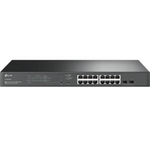 "JetStream&trade; 18-Port Gigabit Smart Switch with 16-Port PoE+ PORT: 16&times; Gigabit RJ45 Ports, 2&times; Gigabit SFP Slots SPEC: 802.3at/af, 150 W PoE Power, 1U 19-inch Rack-mountable Steel Case FEATURE: Integration with JetStream&trade; SDN Controller, Static Routing, 802.1Q VLAN, STP/RSTP/MSTP, IGMP Snooping