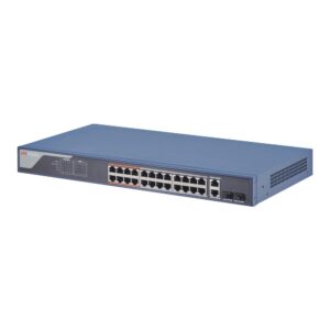 Switch 24 porturi Hikvision DS-3E1326P-EI, L2, Smart Managed, 24 &times; 100 Mbps PoE RJ45 ports si 2 &times; gigabit combos, Putere PoE 370W, Extend mode - pana la 300 metri, maxim 30W per port, Switching capacity 8.8 Gbps, Network topology management, alarm push, network health monitor, video control and