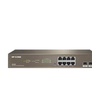 IP-COM 10-Port Gigabit Ethernet managed switch, G3310F; Network standard: IEEE 802.3, IEEE 802.3u, IEEE 802.3ab, IEEE 802.3x, IEEE 802.3z, and IEEE 802.1p/q/w/d, Interface: 8 x 10/100/1000Base-T Ethernet port, 2 x 1000Base-X SFP slot, Switching Capacity: 20Gbps, Packet Forwarding Rate: 14.9Mpps