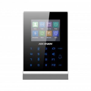 Cititor control access standalone Hikvision Pro Series DS-K1T105AE, capacitate carduri EM: 100000, capacitate evenimente: 300000, distanta citire card: 0 la 5 cm,  suporta RS-485 and Wiegand (26/34), ecran LCD 2.8 inch, suporta  ISUP protocol, comunicare via wired network (TCP/TP) si Wi-Fi