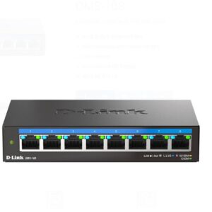 D-LINK DMS-108 UNMANAGED SWITCH 8 PORT, Interfata: 8 x 10/100Mbps/1G/2.5G, Auto MDI/MDIX, Capacitate Switch 40 Gbps,  Packet Forwarding Rate: 29.76 Mpps, Dimensiuni: 145 x 82 x 28 mm, Greutate: 343g