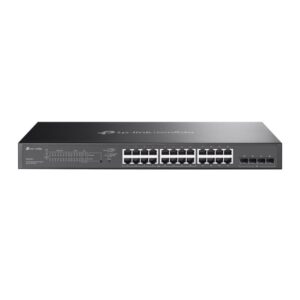 Omada 28-Port Gigabit Smart Switch with 16-Port PoE+ PORT: 24&times; Gigabit Ports (16&times;PoE+ and 8&times; Non-PoE), 4&times; Gigabit SFP Slots SPEC: 16&times; 802.3at/af, 150 W PoE Power, 1U 19-inch Rack-mountable Steel Case, Fanless FEATURE: Integration with Omada SDN Controller, Static Routing, 802.1Q VLAN, STP/RSTP/MSTP