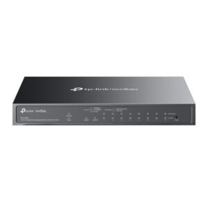 Omada 10-Port Gigabit Easy Managed Switch with 8-Port PoE+ PORT: 8&times; Gigabit PoE+ Ports, 1x Gigabit Non-PoE Ports, 1&times; Combo Gigabit RJ45/SFP Port SPEC: 802.3at/af, 123 W PoE Power,  Desktop Steel Case and Fanless FEATURE: Centralized Management by Omada SDN Controller, Omada App. Flow Control