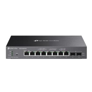 Omada 8-Port 2.5GBASE-T and 2-Port 10GE SFP+ Smart Switch with 8-Port PoE+ PORT: 8&times; 2.5G PoE+ Ports, 2&times; 10G SFP+ Slots SPEC: 802.3at/af, 160 W PoE Power, Desktop & Fanless Steel Case FEATURE: Integration with Omada SDN Controller, Static Routing, 802.1Q VLAN, STP/RSTP/MSTP, IGMP Snooping