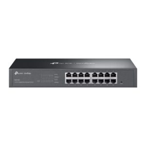 Omada 16-Port Gigabit Easy Managed Switch PORT: 16&times; Gigabit RJ45 Ports SPEC: 1U 13-inch Rack-mountable Steel Case FEATURE: Integration with Omada SDN Controller and Omada Cloud Essentials, Flow Control, Loopback Detection, Port Isolation, Port Mirroring, LAG, VLAN, IGMP Snooping, QoS, Storm Control