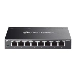 Omada 8-Port Gigabit Easy Managed Switch PORT: 8&times; Gigabit RJ45 Ports SPEC: Desktop Steel Case and Fanless FEATURE: Integration with Omada SDN Controller and Omada Cloud Essentials, Flow Control, Loopback Detection, Port Isolation, Port Mirroring, LAG, VLAN, IGMP Snooping, QoS, Storm Control