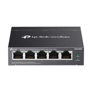 Omada 5-Port Gigabit Desktop Switch with  4-Port PoE+ PORT: 4&times; Gigabit PoE+ Ports, 1&times; Gigabit Non-PoE Port SPEC: 802.3af/at, 65 W PoE Power, Desktop Steel Case FEATURE: Plug and Play