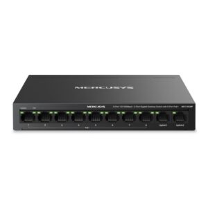 Switch desktop Mercusys 8-Port 10/100 Mbps + 2-Port Gigabit Desktop Switch with 8-Port PoE+, IEEE 802.3x Flow Control, 5.6 Gbps, dimensiuni 6.7 &times; 3.9 &times; 1.1 in (171 &times; 98 &times; 27 mm)