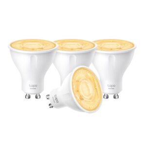 Smart Wi-Fi Spotlight, Dimmable, 4-Pack SPEC: 2.4 GHz, IEEE 802.11b/g/n, GU10 Base, 220&ndash;240 V, 50/60 Hz, 350 lm, 2.9 W, 2,700 K, Beam Angle 40&deg; , 3 kWh / 1000h, lifetime up to 15,000 hrs, Energy Efficiency Class D. FEATURE: Dimmable, No Hub Required, Voice Control (works with Amazon Alexa and Google