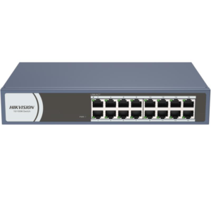 Switch Hikvision DS-3E0116R-O: 16 &times; 10/100 Mbps RJ45 Port,  tensiune alimentare 220 VAC, 50/60 Hz, dimensiuni: 257..0 mm &times; 44.5 mm &times; 175.8 mm, greutate: 1.1kg, montare pe birou, in rack sau pe perete.