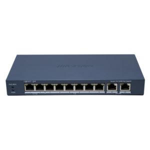Switch PoE Hikvision DS-3E1310HP-EI(B): 8 x 10/100M PoE Ports, 2 x Gigabit Uplink Ports, 8 porturi PoE maxim 90W, buget PoE 110W, tensiune alimentare 54 VDC, 2.22 A, dimensiuni: 217.6 mm &times; 27.6 mm &times; 108.5 mm, greutate: 0.55kg, montare pe birou sau pe perete.