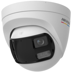 Camera de supraveghere Turret 3K Hikvision DS-2CE72KF3TP-DLS, lentila duala fixa 2.8mm, iluminare min: 0.0005 Lux @ (F1.0, AGC ON), 0 Lux cu lumina alba: 40m, IR: 40m, microfon incorporat, alimentare: 12 VDC &plusmn; 25%, max. 8.9 W, protectie: IP67, dimensiuni: &Oslash;130.11 mm &times; 109.2 mm, greutate: 570g