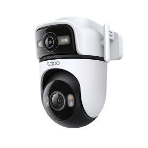 Outdoor Dual Lens Pan/Tilt Security Camera SPEC:2K (2304x1296) & 2K (2304x1296), 2.4 GHz, 2 &times; External Antennas,1 &times; Ethernet Port ,Horizontal 360&ordm; FEATURE: Dual Lens , Pan/Tilt, Color Night Vision, Smart AI Detection and Notifications (motion, people, pets, cars ), Motion Tracking, Sound and Light