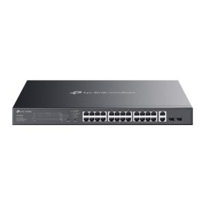 Omada 28-Port Gigabit Easy Managed Switch with 24-Port PoE+ PORT: 24&times; Gigabit PoE+ Ports, 2x Gigabit Non-PoE Ports, 2&times; Gigabit SFP Ports SPEC: 802.3at/af, 384W PoE Power, 1U 19-inch Rack-mountable Steel Case FEATURE: Integration with Omada SDN Controller and Omada Cloud Essentials, Fast PoE