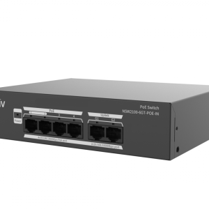 Switch Uniview NSW2100-6GT-POE-IN; Porturi:4&times; 10/100/1000Mbps PoE port (RJ45) +  2 x 10/100/1000Mbps port (RJ45); Maxim 30 W per port, Buget 65 W; Performanta: Switching capacity 12 Gbps, Forwarding 8.92Mpps Functii: Supports the extend mode for up to 250m communication range and 10Mbps
