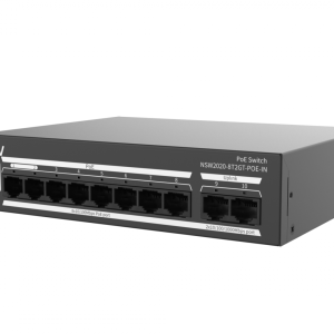 Switch Uniview NSW2020-8T2GT-POE-IN; Porturi:8&times;100Mbps network ports (RJ45)+2&times;1000Mbps ports, including 8 PoE ports; Maxim 30 W per port, Buget 120 W; Performanta: Switching capacity 5.6 Gbps, Forwarding 4.17Mpps; Functii: Up to 250m transmission distance on surveillance mode; Alimentare: AC 100 to