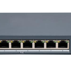Switch PoE Hikvision DS-3E1510P-EI/M-8P2F: 8 &times; Gigabit PoE port,2 &times; Gigabit Fiber Optical port, 8 porturi PoE maxim 30W, buget PoE 80W, tensiune alimentare 54VDC, 1.6A, dimensiuni: 217.6 mm &times; 27.6 mm &times; 108.5 mm, greutate: 1.08kg, montare pe birou sau pe perete.