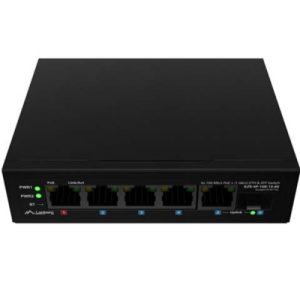 Switch Lanberg ILFE-4P-1GE-1S-90, 1 port 100BASE-T 802.3bt PoE++, 3 porturi  100BASE-T 802.3af/802.3at PoE+, Unmanaged, maxiumum network link speed 100 Mbps, 1000 Mbps, latime de banda 12 Gbps, standar PoE 802.3at, 802.3af, 802.3bt